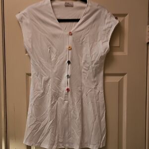 Chic White Women's Blouse with Colorful Buttons